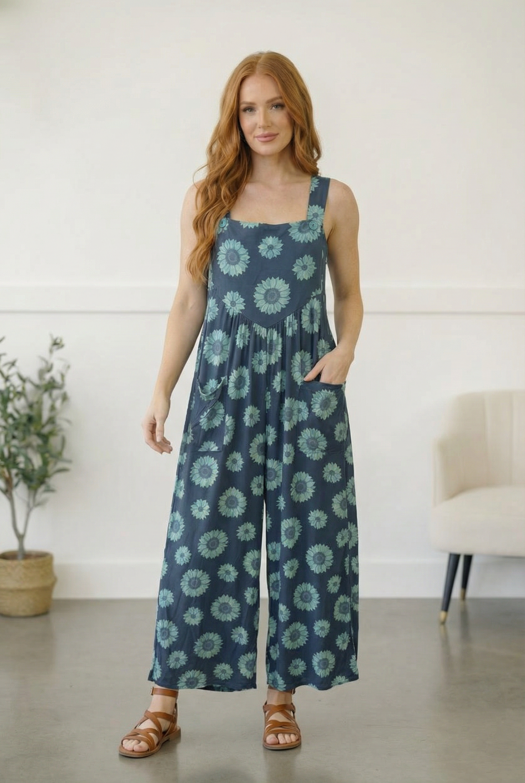 Blue Floral Overallas