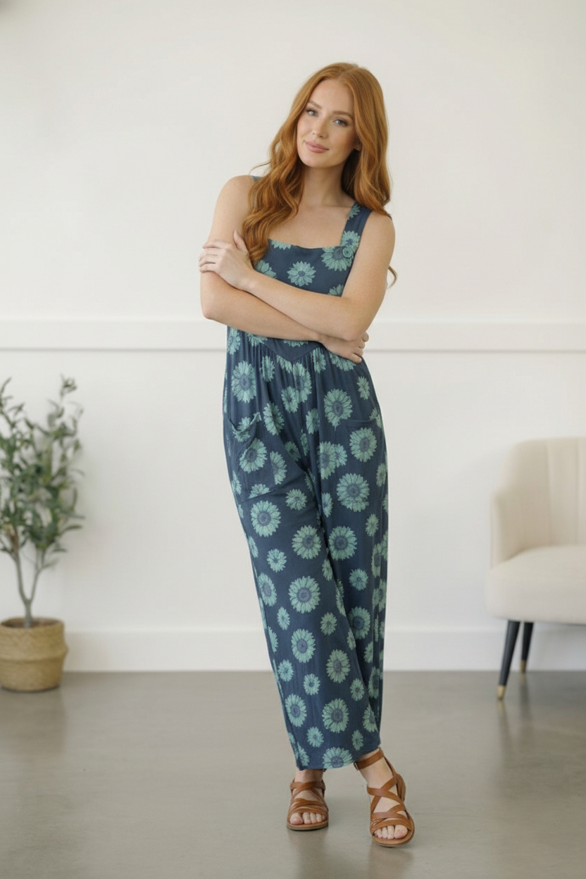 Blue Floral Overallas