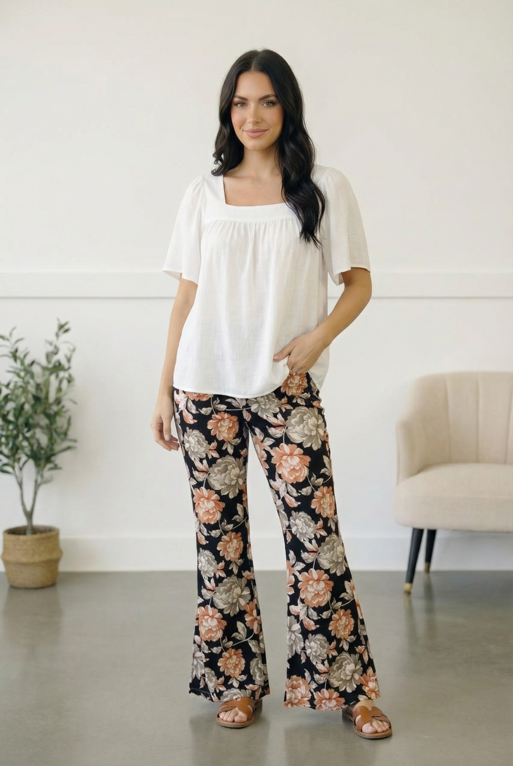 Black Floral Pants