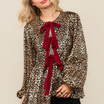 PLUS FRONT RIBBON BOW TIE ANIMAL FOIL PRINT TOP