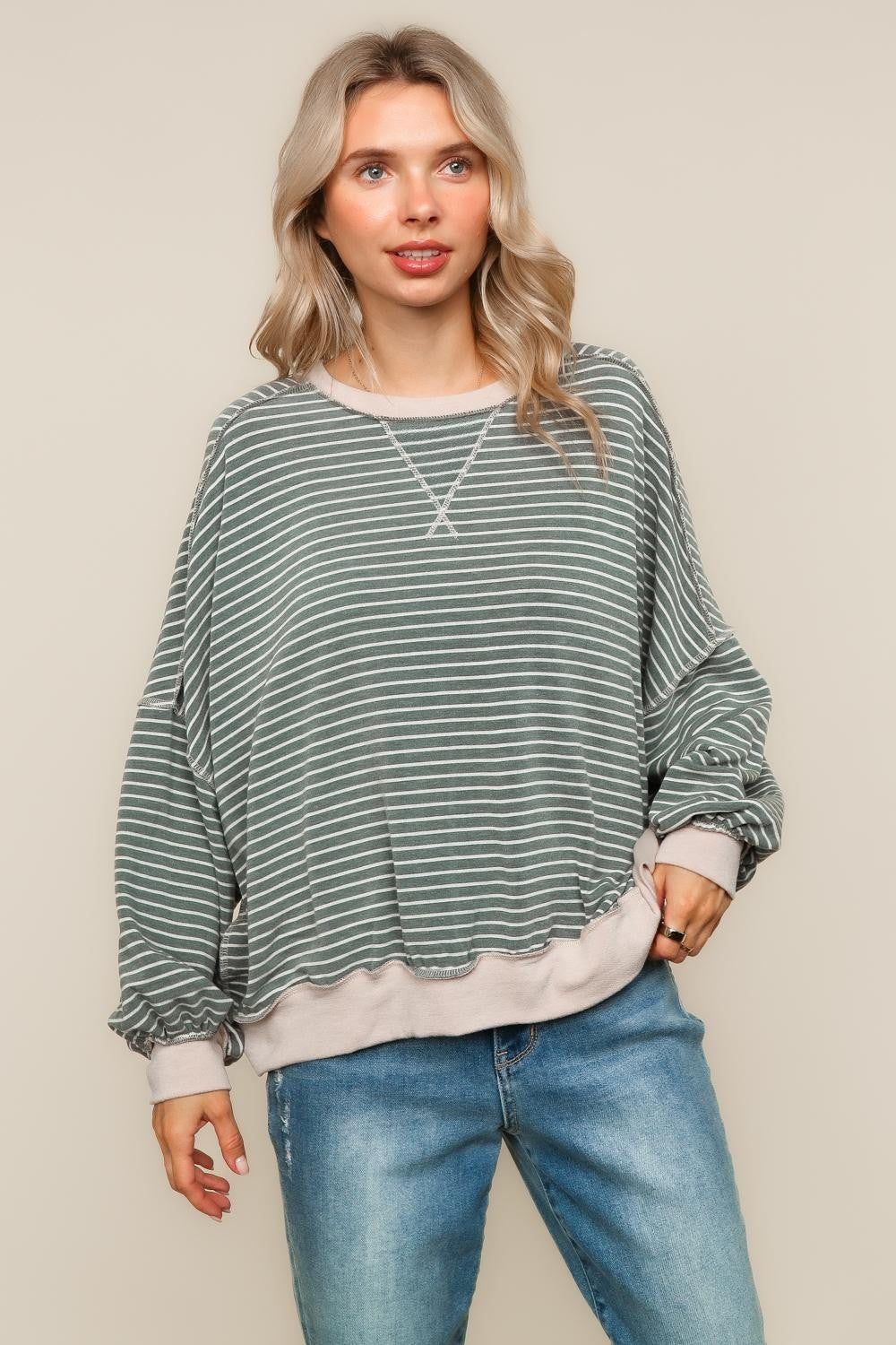 PLUS CREW NECK LOOSE FIT PULLOVER KNIT TOP