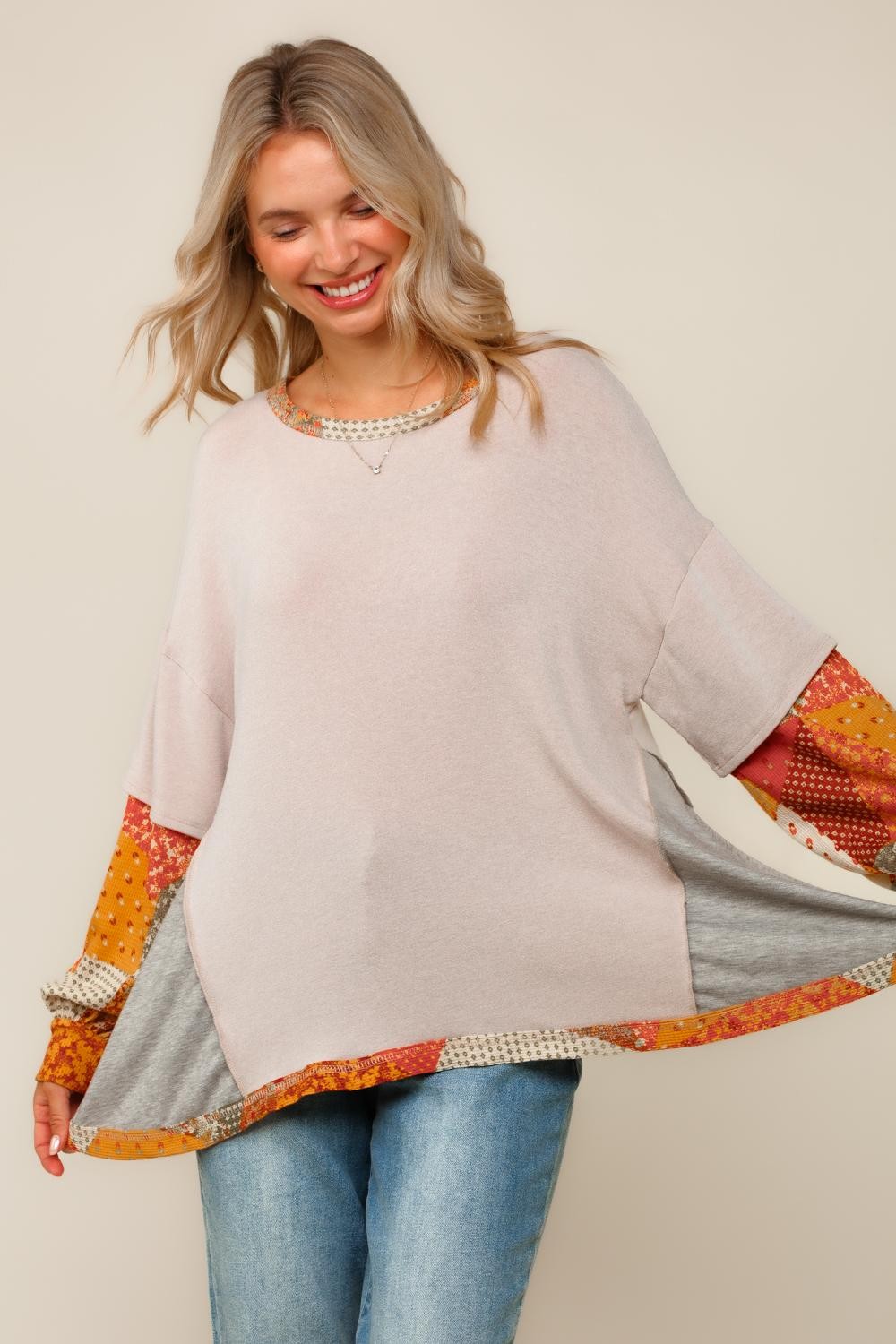 PLUS BOHEMIAN PATCHWORK COLOR BLOCK KNIT TOP