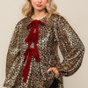 FRONT RIBBON BOW TIE ANIMAL FOIL PRINT TOP