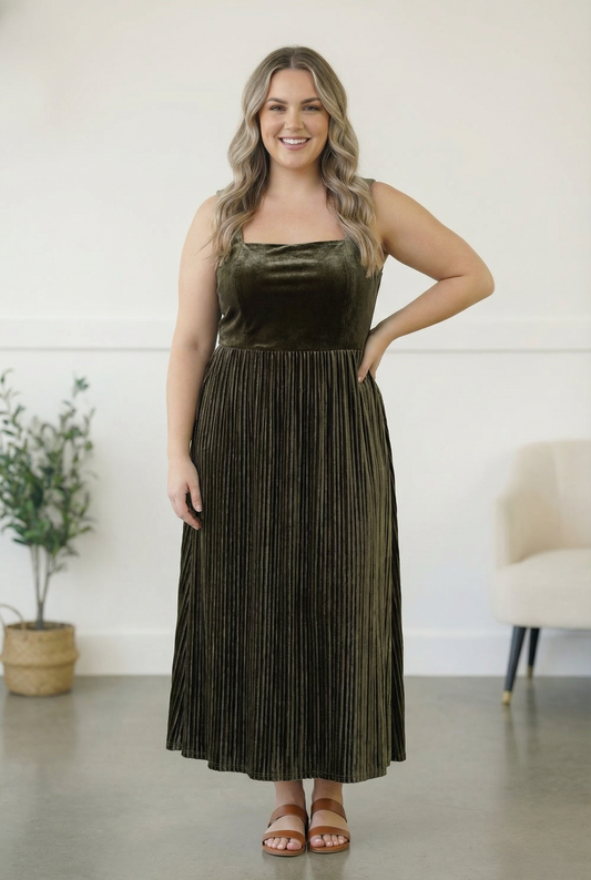 Plus Olive Velvet Design Holiday Maxi Dress
