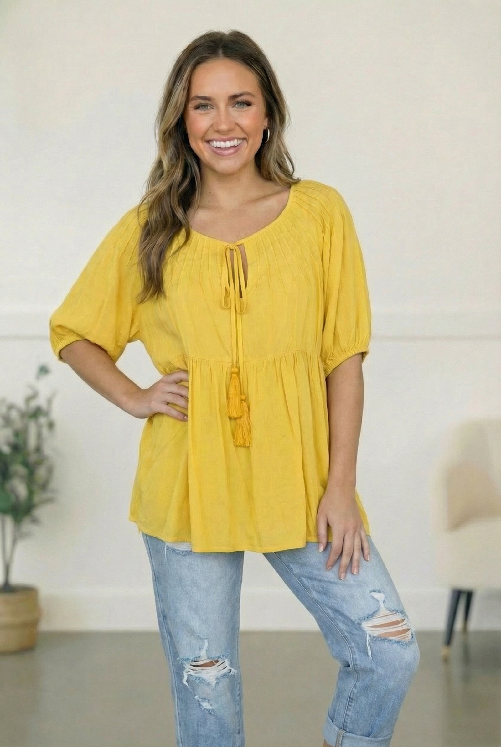 Yellow Woven Design Blouse