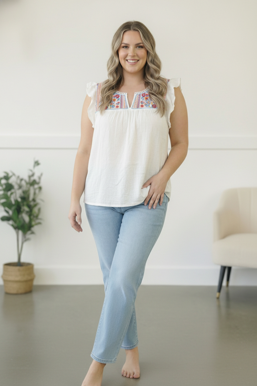 Plus Ivory Embroidered Blouse