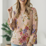 Blush Floral Bell Sleeve Top