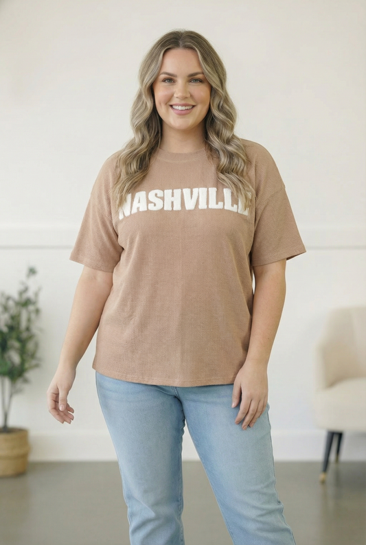 PLUS NASHVILLE PUFFY POP UP LETTER OVERSIZED RIB KNIT TOP
