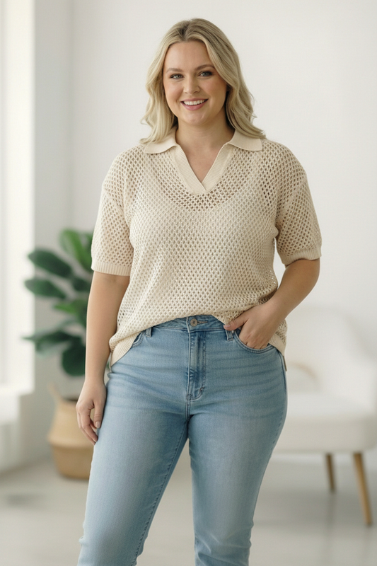 Plus Taupe Crochet Blouse