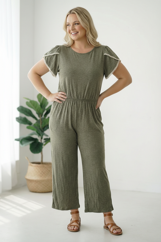Plus Olive Lace Trim Jumpsuit