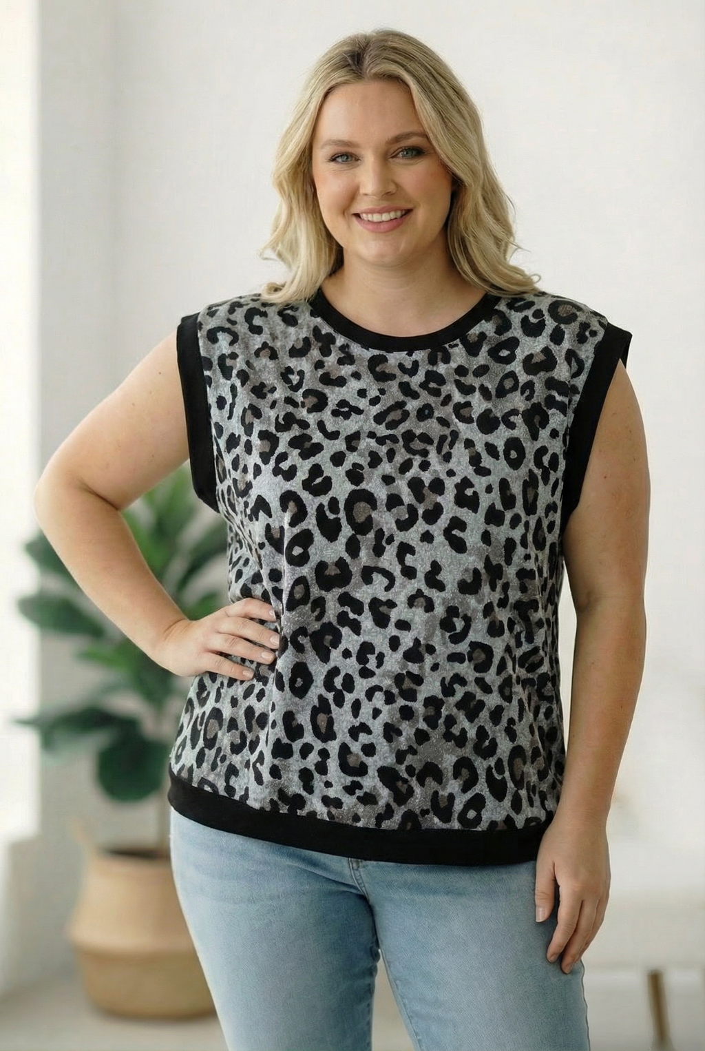 Plus Grey/Black Animal Banded Top