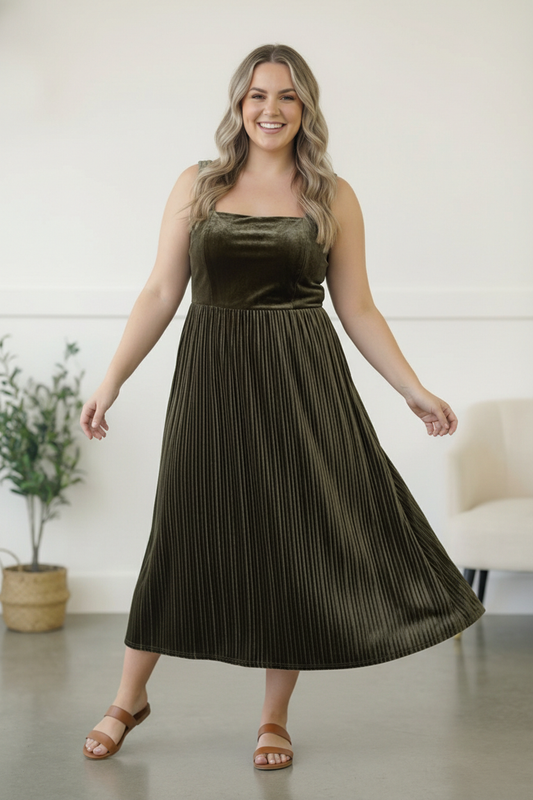 Plus Olive Velvet Design Holiday Maxi Dress