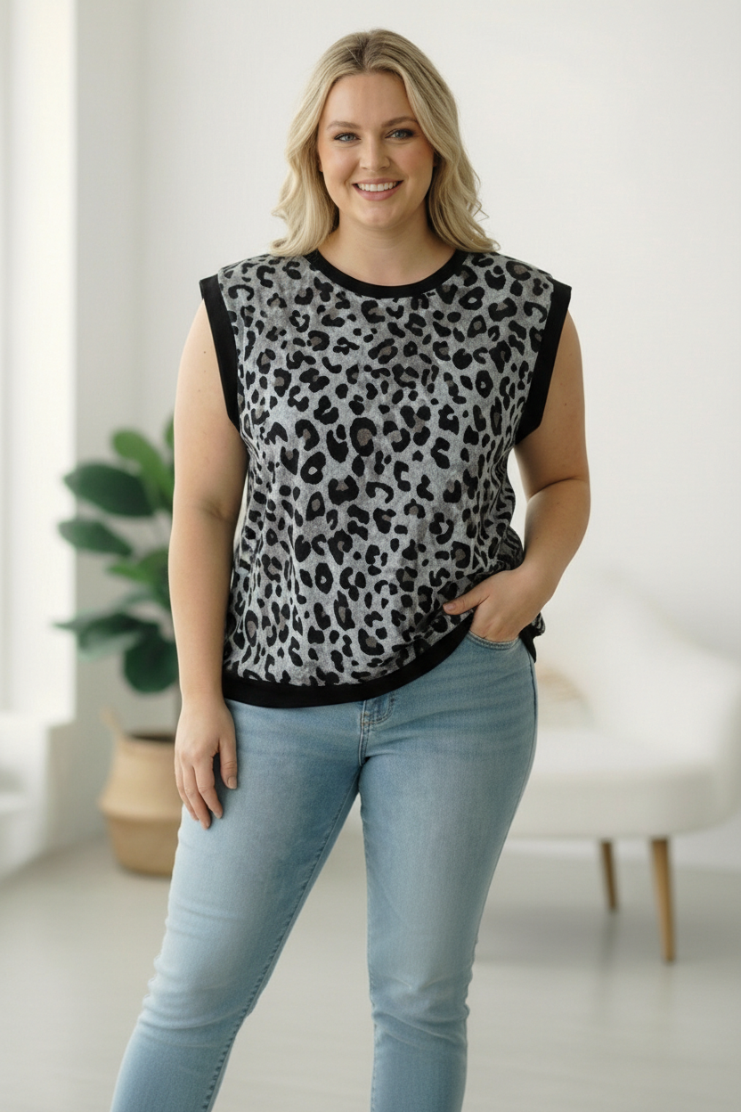 Plus Grey/Black Animal Banded Top