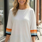 Ivory Sweater Fabric Stripe Top