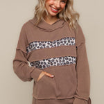 LEOPARD PRINT COLOR BLOCK PULLOVER HOODIE