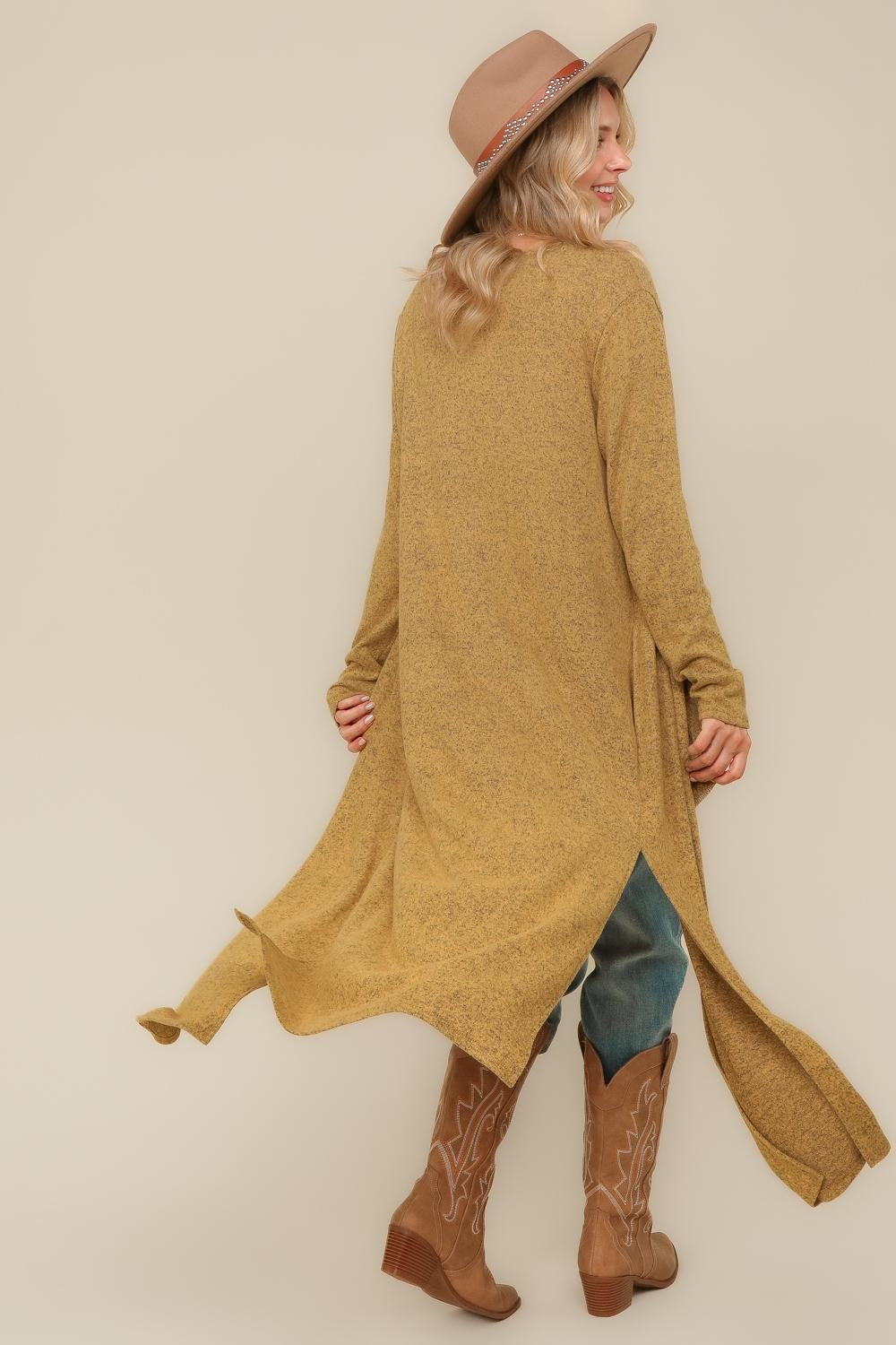 TWO TONE HACCI OPEN CARDIGAN WITH SIDE SLITS