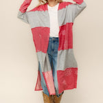 PLUS COLOR BLOCK SNOW FLAKE PRINT DUSTER CARDIGAN