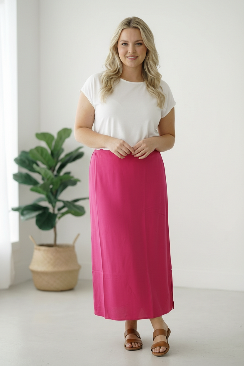 Plus Fuchsia Lined Woven Skirt