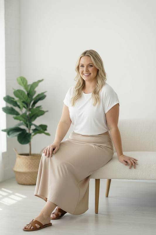 Plus Beige Lined Woven Skirt