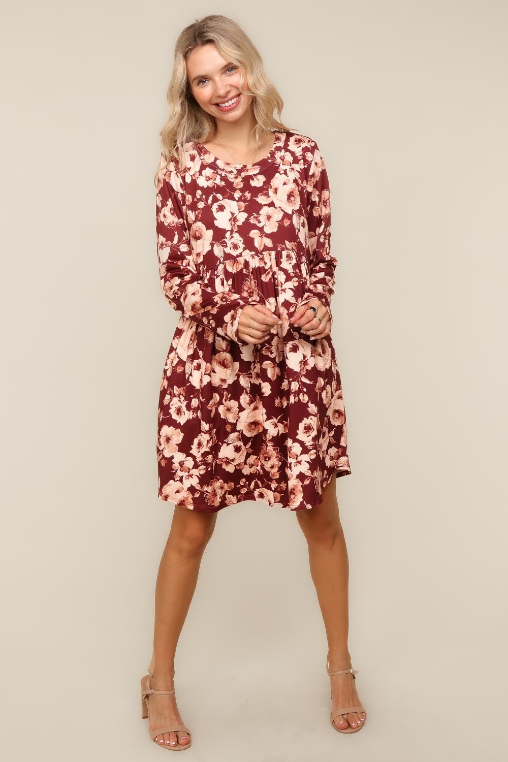 FIT AND FLARE SWING MIDI DRESS W/ SIDE POCKETS
