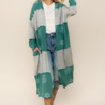 COLOR BLOCK SNOW FLAKE PRINT DUSTER CARDIGAN