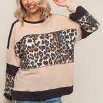 PLUS TWO TONE JACQUARD LOOSE FIT PULLOVER KNIT TOP