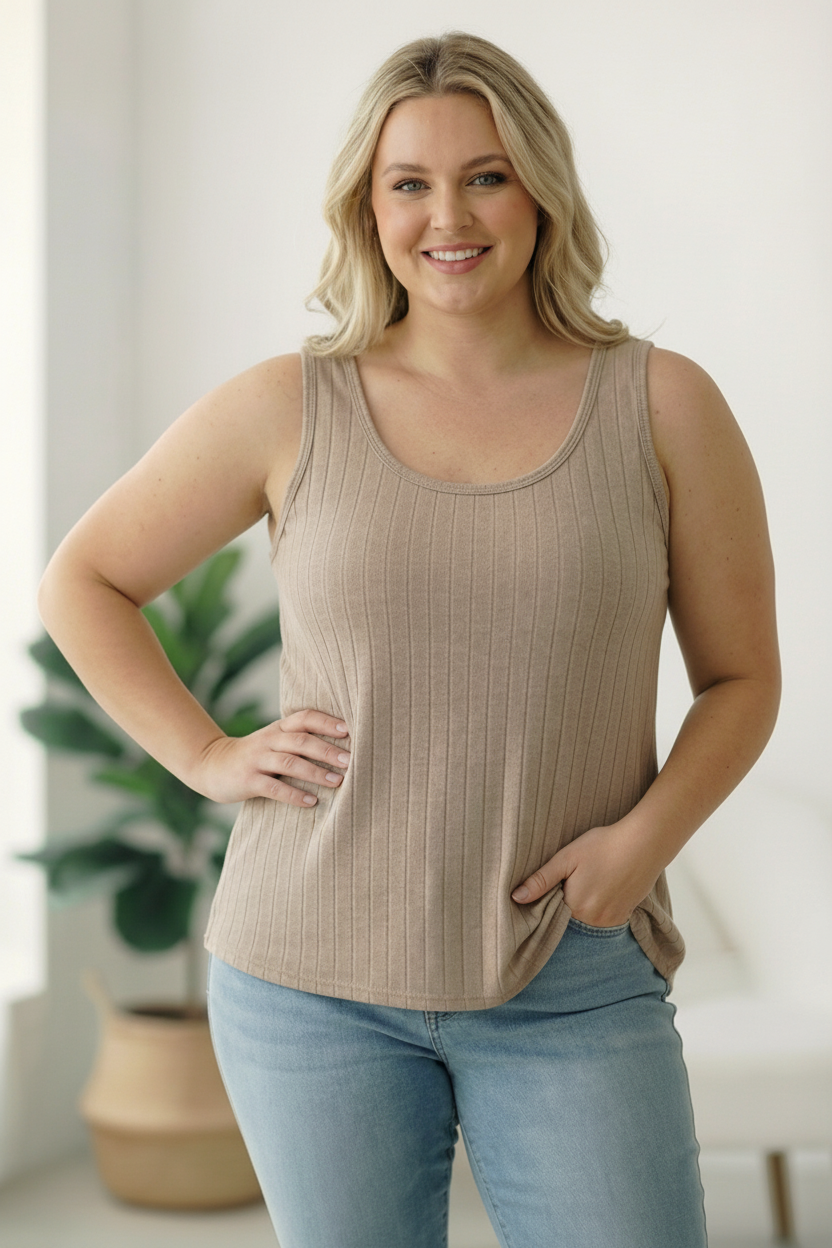 Plus Taupe Ribbed Tank