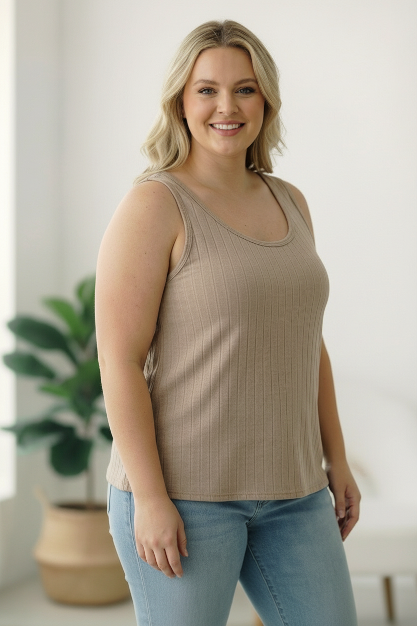 Plus Taupe Ribbed Tank