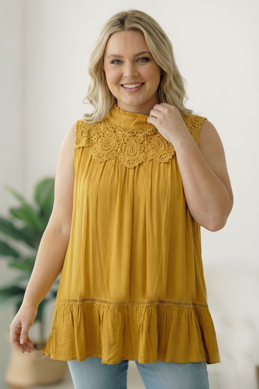 Plus Yellow Crochet Frill Top