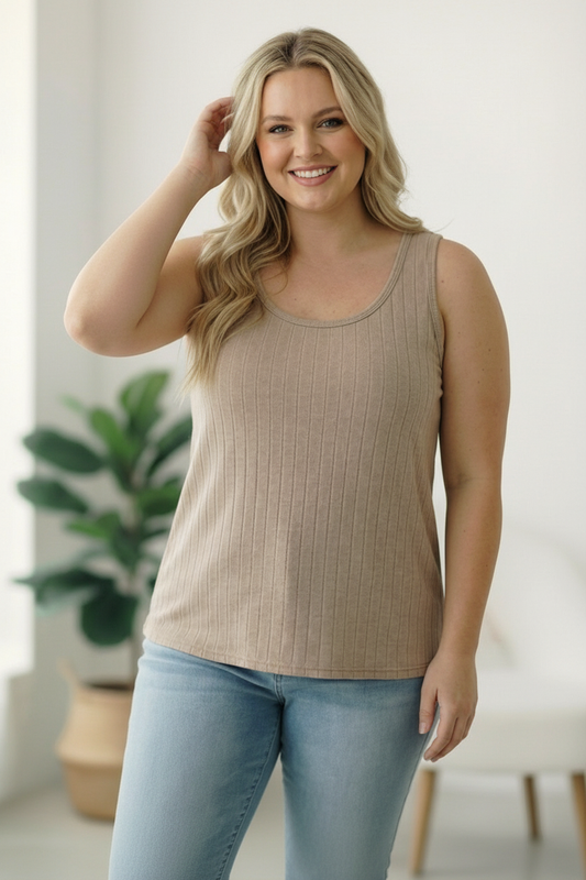 Plus Taupe Ribbed Tank