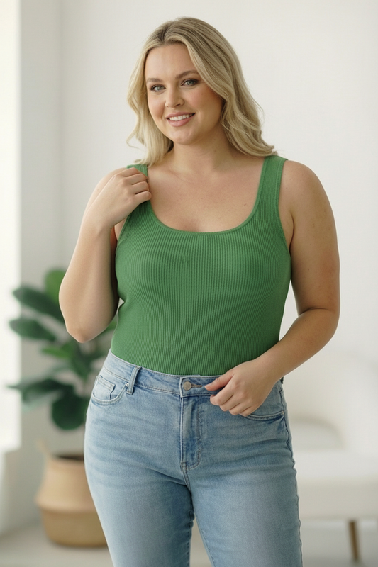 Plus Green Ribbed Bodysuit