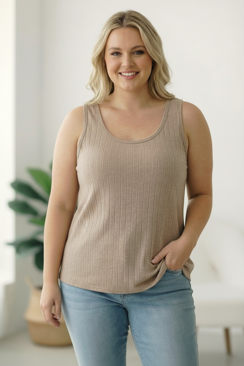 Plus Taupe Ribbed Tank