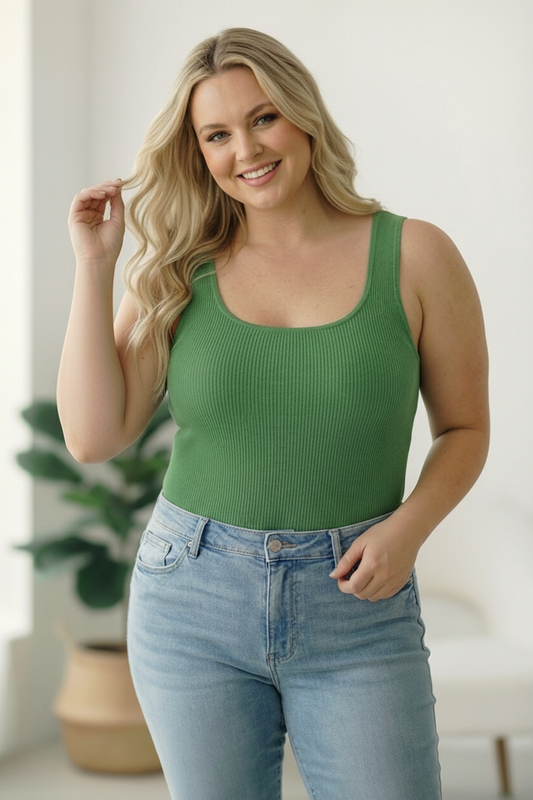 Plus Green Ribbed Bodysuit