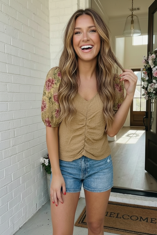 Taupe Floral Sleeve Top