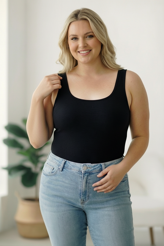 Plus Black Ribbed Bodysuit