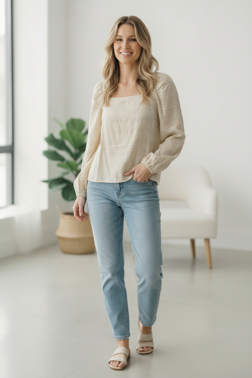 Beige Woven Stripe Design Open Back Top