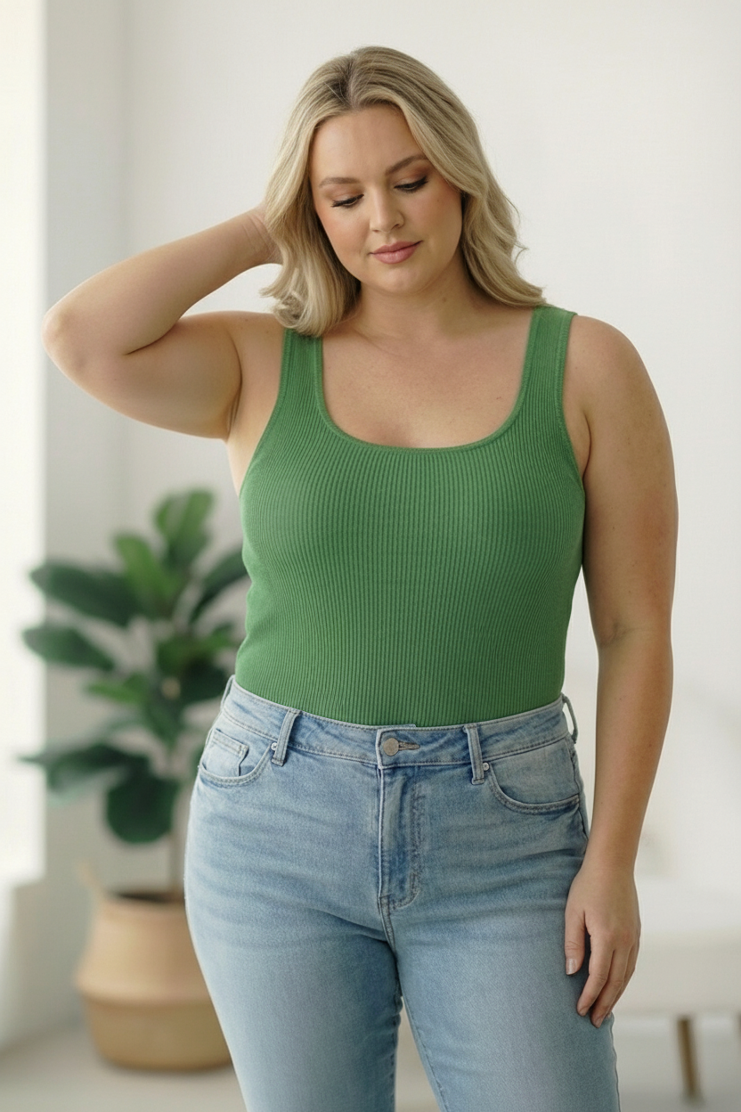 Plus Green Ribbed Bodysuit