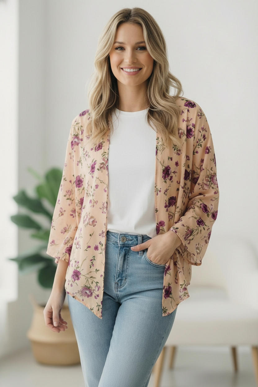 Blush Floral Woven Cardigan