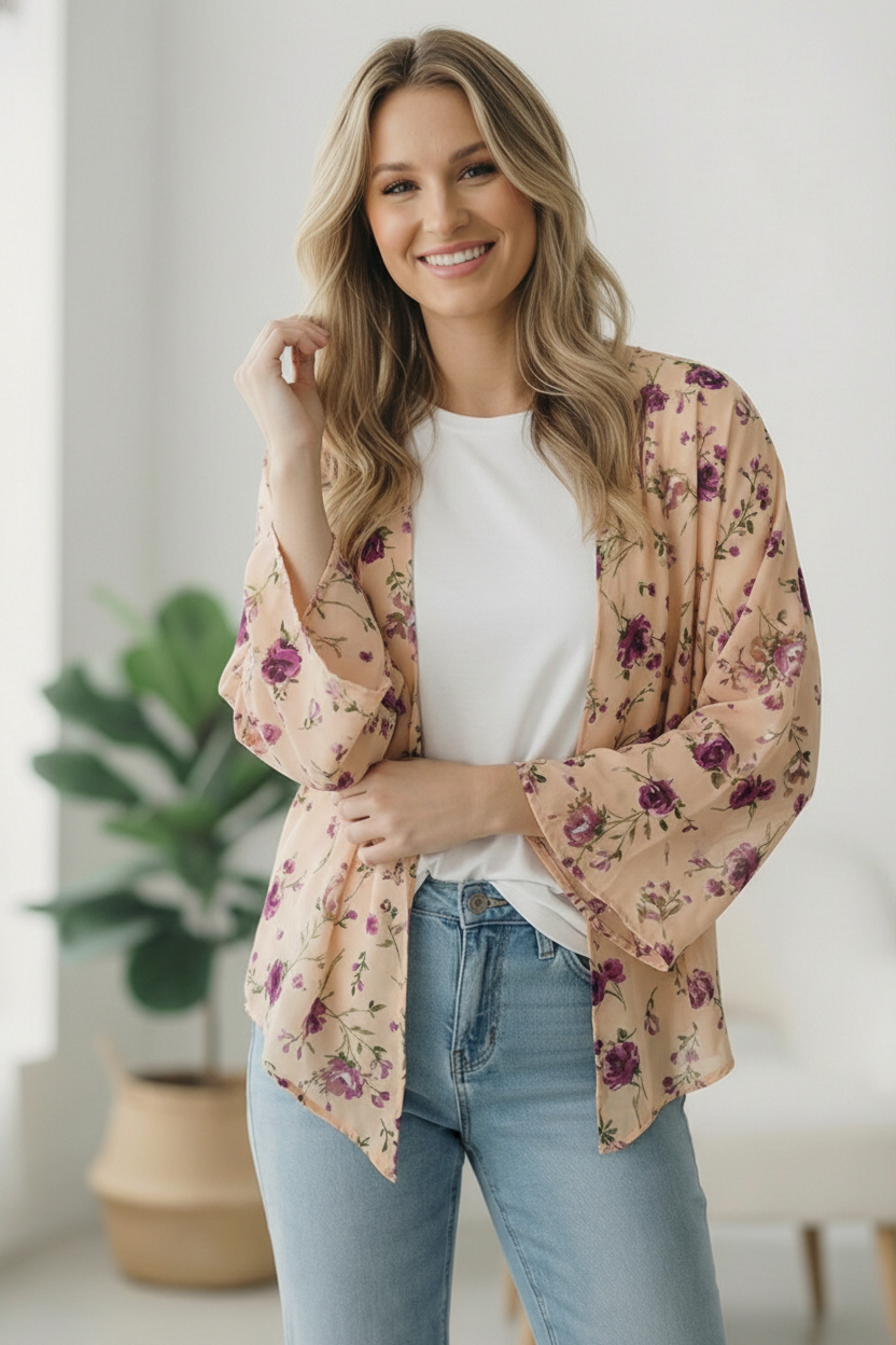 Blush Floral Woven Cardigan
