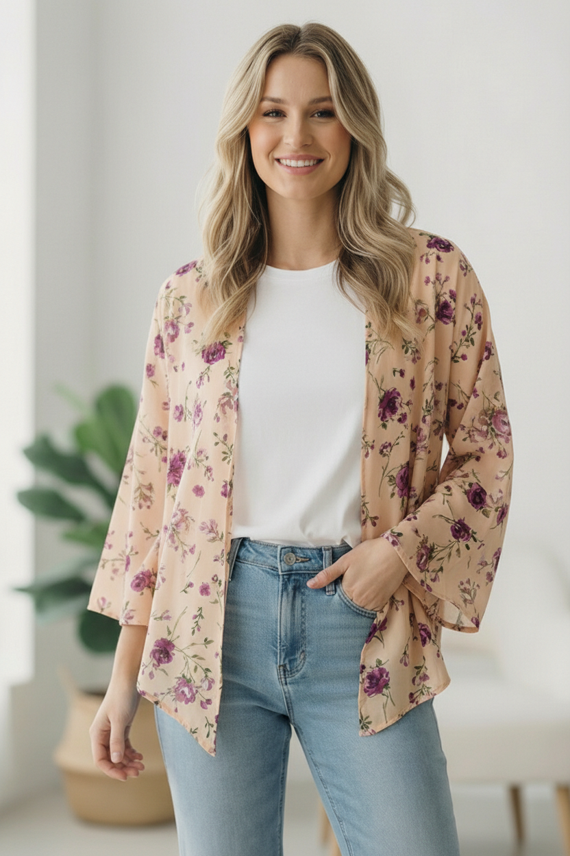 Blush Floral Woven Cardigan