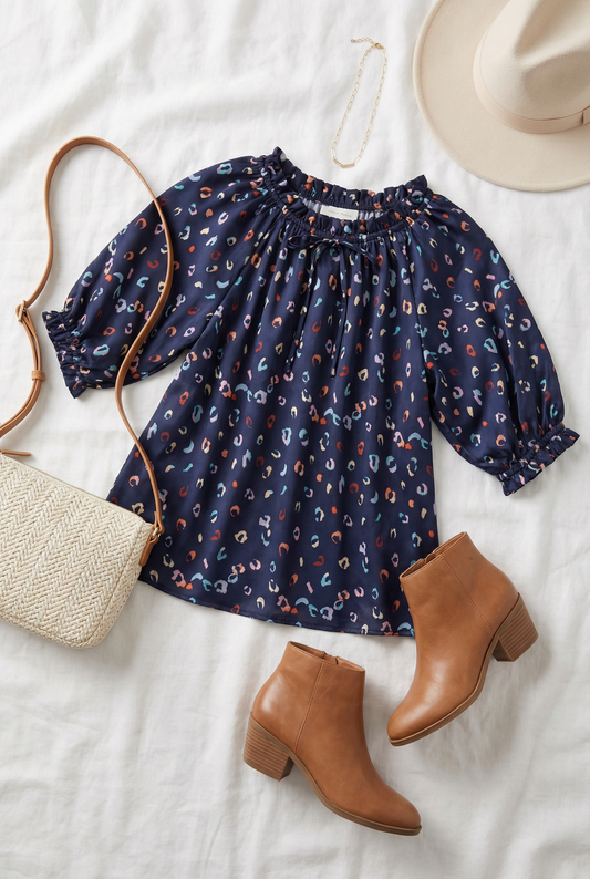 KIDS Navy Animal Print Top