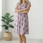 Lilac Smocked Panel Floral Dress