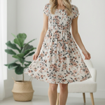 Ivory Smocked Panel Floral Dress