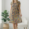 Multi Geo Smocked Panel Floral Dress