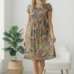 Multi Geo Smocked Panel Floral Dress
