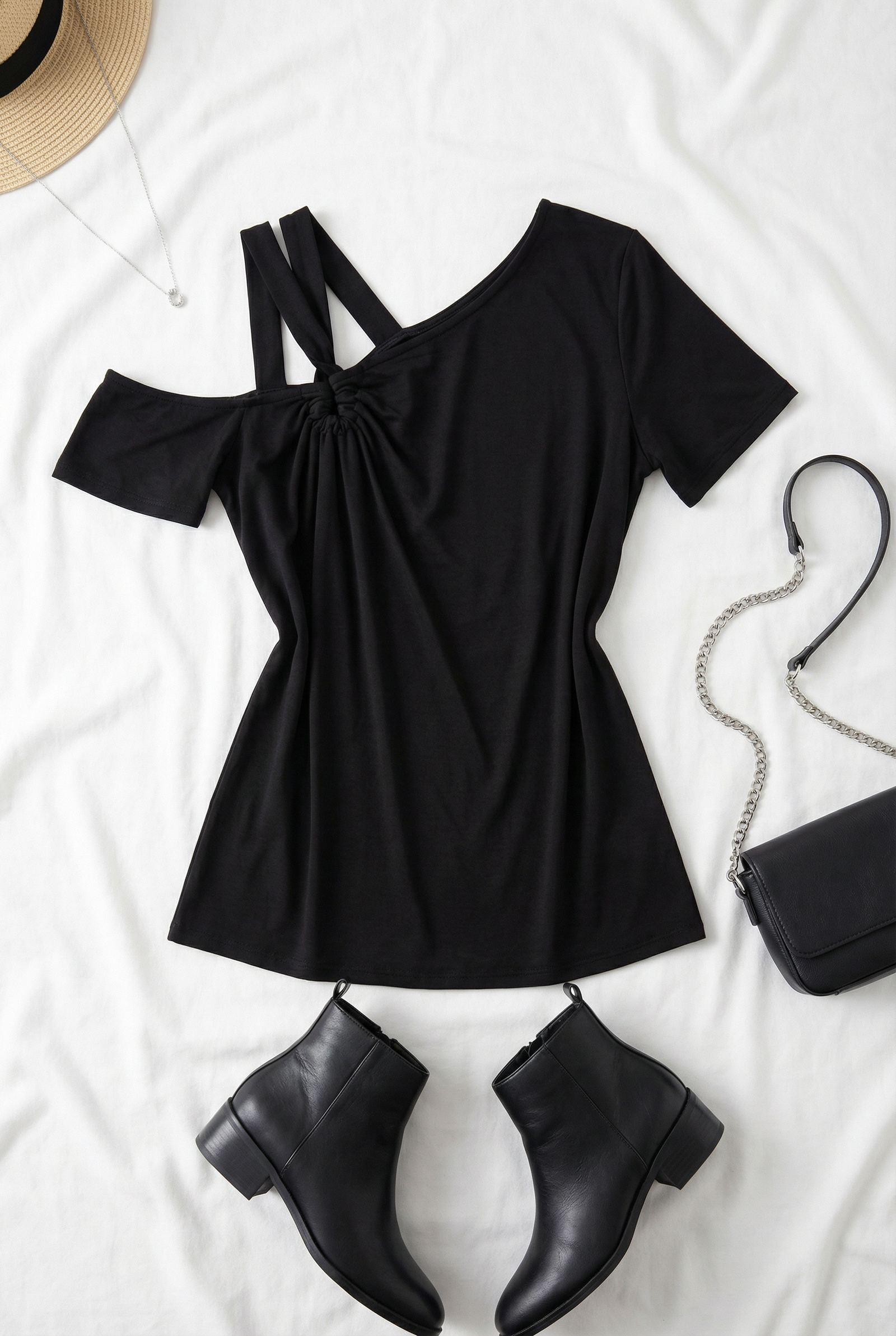 Black Solid Cut Out Top