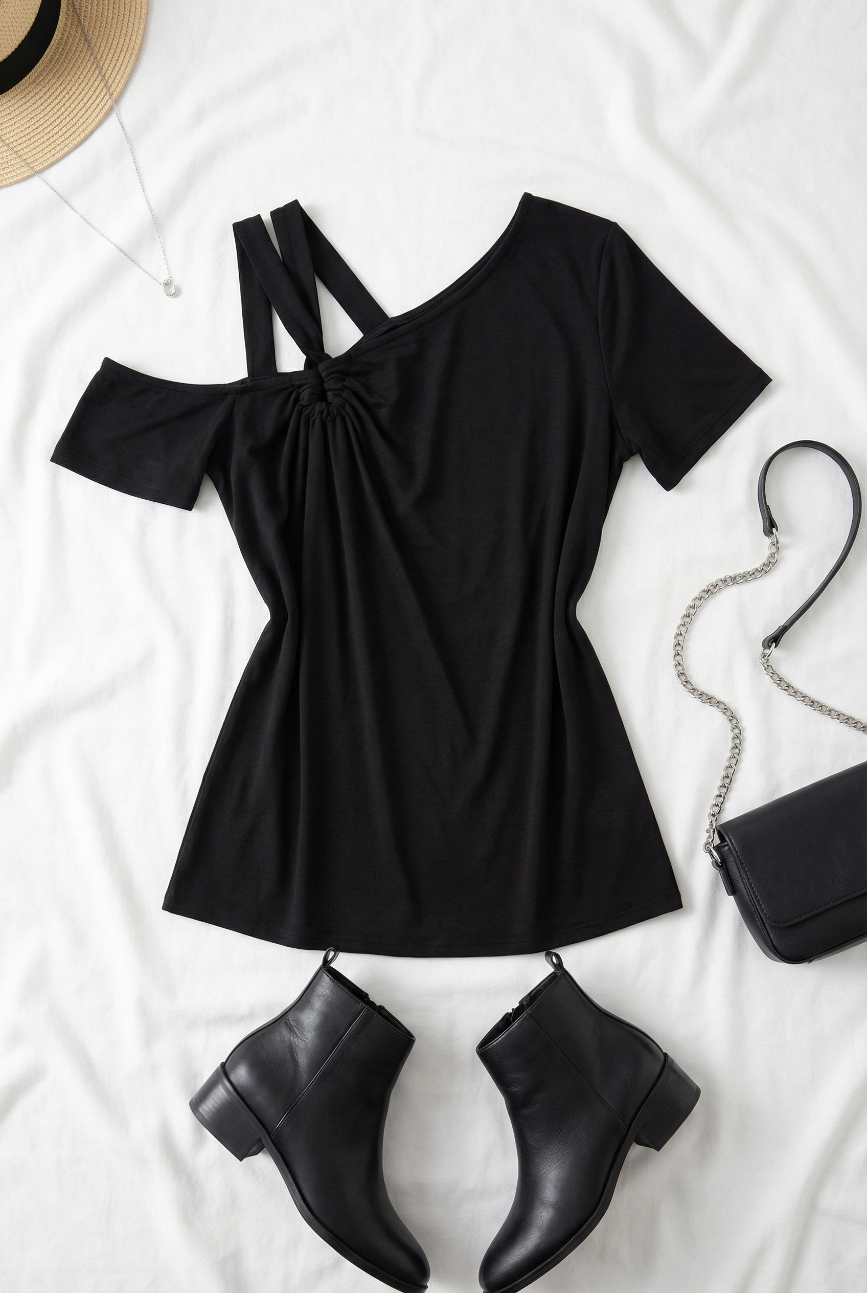 Black Solid Cut Out Top