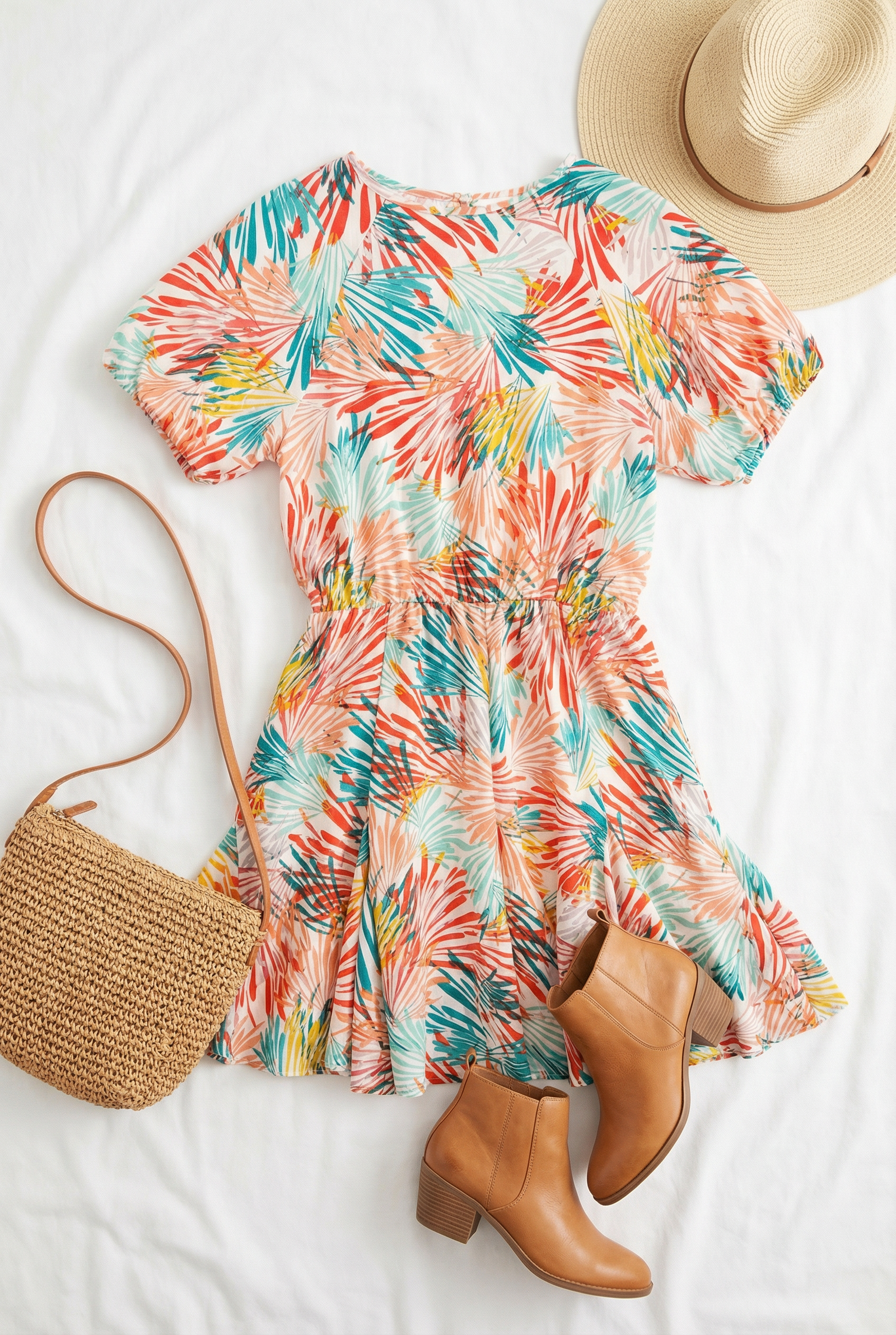 Ivory Tropical Print Dress