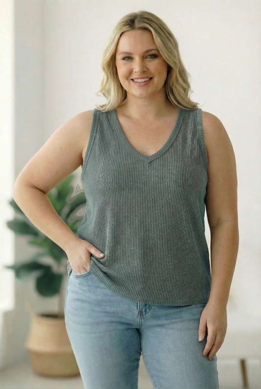 Plus Sage Wavy Ribbed Top