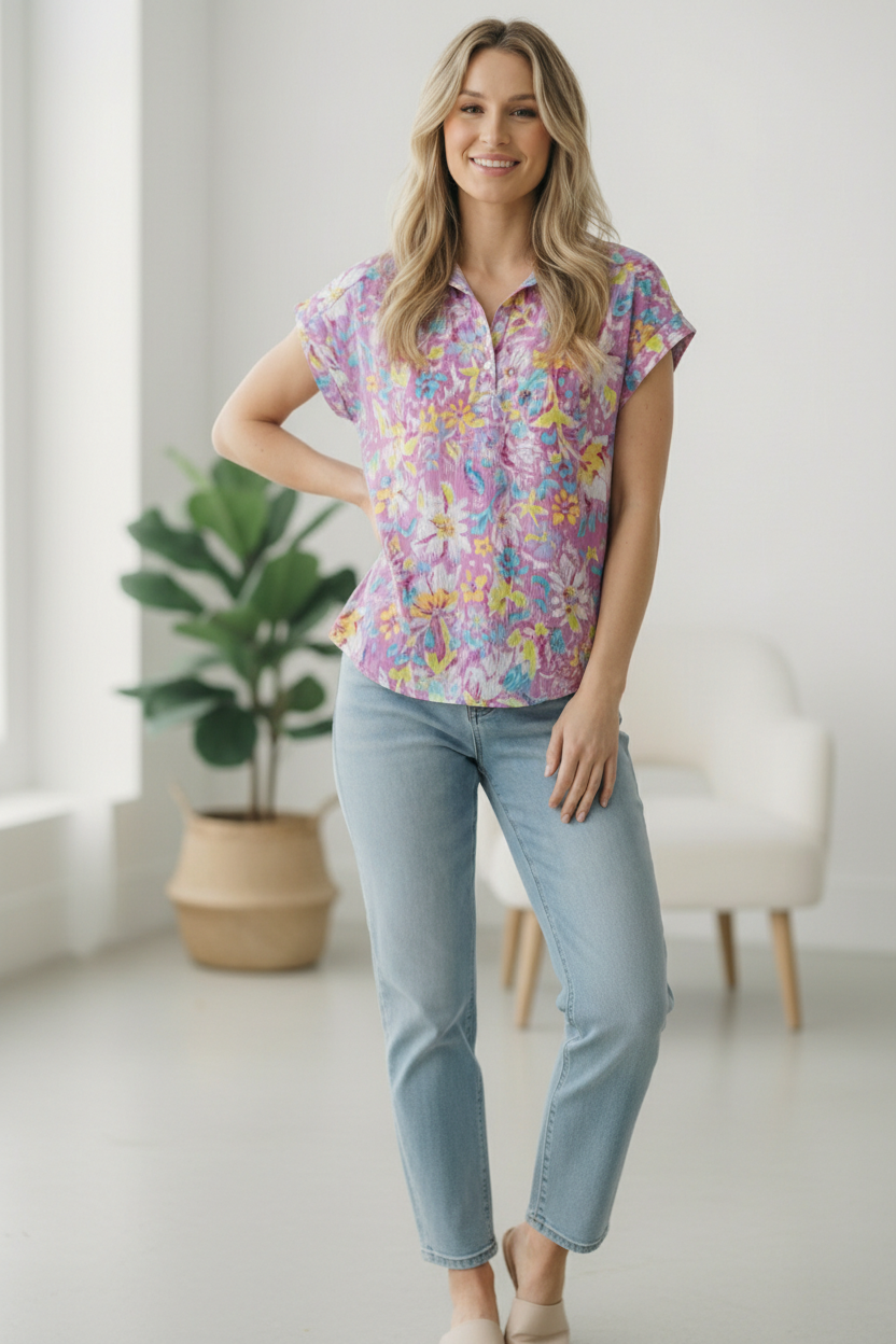 Pink Floral Print Top